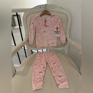 🩰 3T Pink Ballerina Elephant & Teddy Bear Soft Velour Long Sleeve Pyjamas NWT